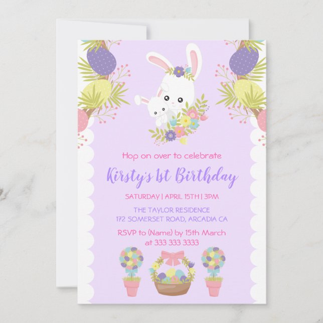 Söta påskharar Ägg Blommor Födelsedagsfest Inbjudningar (Framsida)