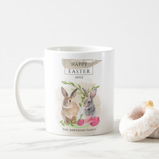 Söta påskharar | Glad påsk Vattenfärgskonst Kaffemugg (Med munk)