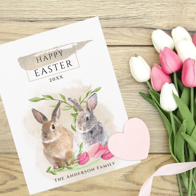 Söta påskharar | Glad påsk Vattenfärgskonst Vykort (Skapare uppladdad)
