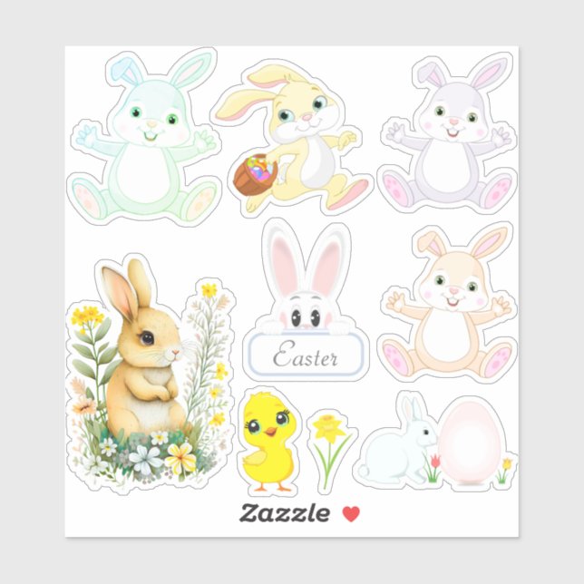 Söta påskharar klistermärken (Ark)