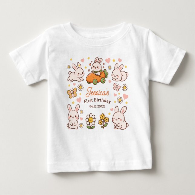 Söta påskharar Lättsamma 1-års födelsedagsfest T Shirt (Framsida)