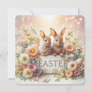 Söta påskharar med blommor och påskägg julkort