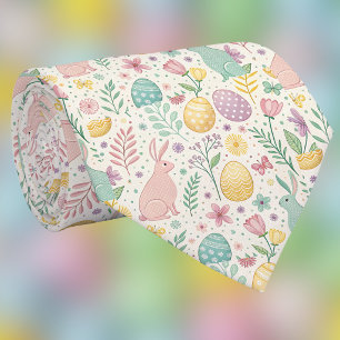 Söta påskharar med pastellfärgade ägg och ormbunka slips