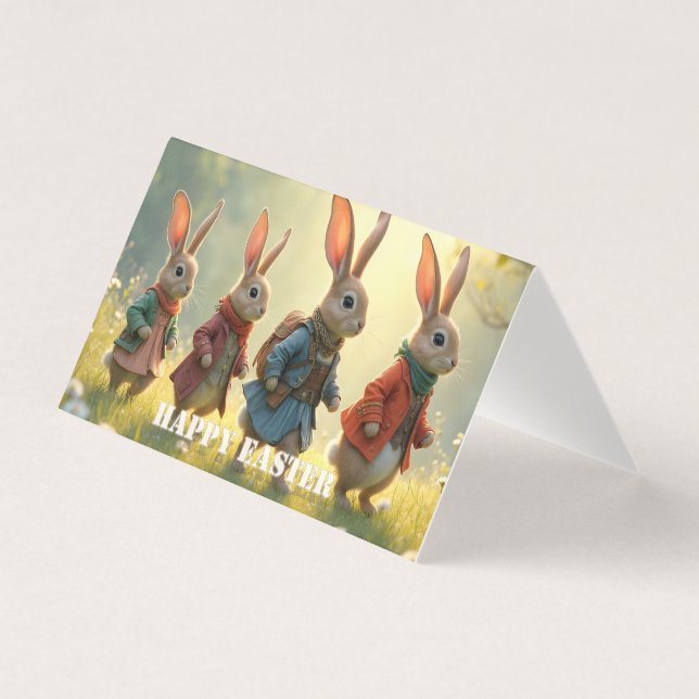 Söta påskharar som går i vårens äng kort (Framsida)