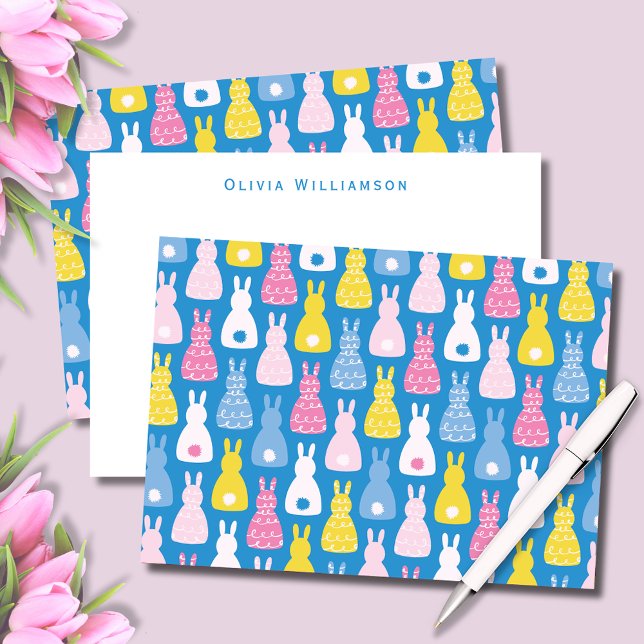 Söta påskharen kanin anteckningskort (Cute blue bunny rabbit personalized notecards, great for Easter thank you notes and kids stationery.)