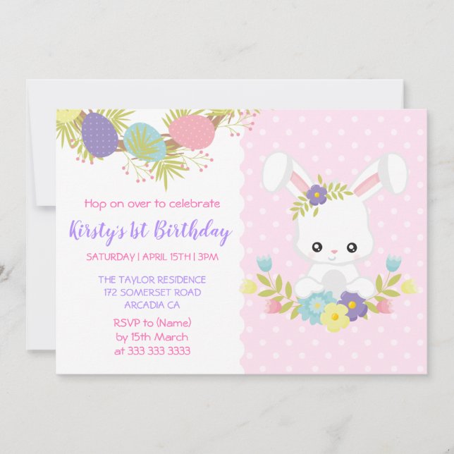Söta påskharens ägg blommor födelsedagsfest inbjudningar (Framsida)