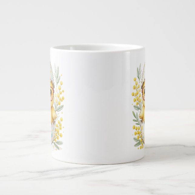 Söta påskkycklingsgglas Mimosa blommar Jumbo Mugg (Framsidan)