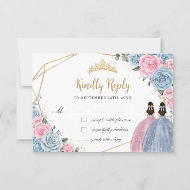 Söta Pastel Blue Rosa Quinceañera-Twillingar Svar (Framsida)