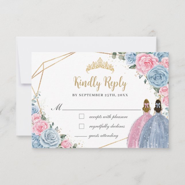 Söta Pastel Blue Rosa Quinceañera-Twillingar Svar (Framsida)