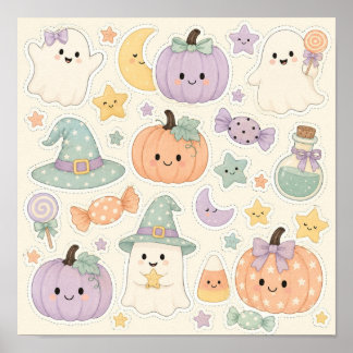 Söta Pastell Halloween-ark med Spöklik Omslag Poster
