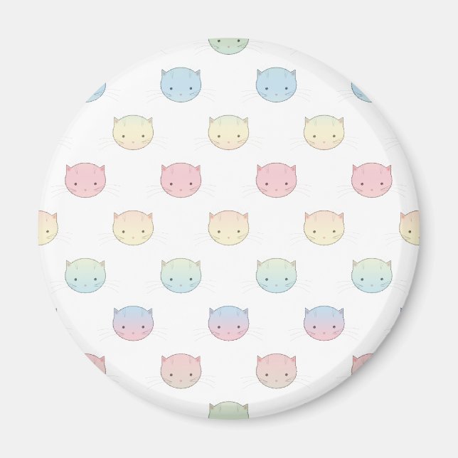 Söta Pastell Katt Unge Ansikten Mönster Magnet (Framsidan)