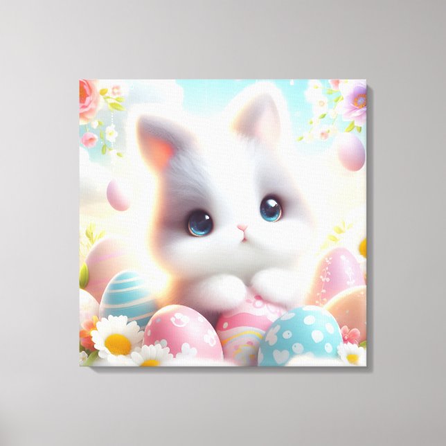 Söta Pastell Kawaii Kattungar Påskägg Canvastryck (Framsida)