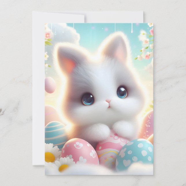 Söta Pastell Kawaii Kattunge Påskägg Julkort (Framsida)