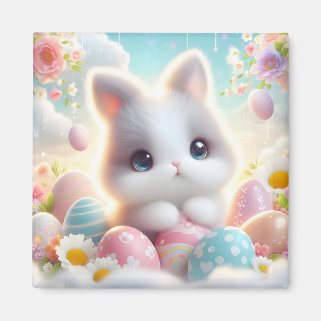 Söta Pastell Kawaii Kattunge Påskägg Magnet (Framsidan)