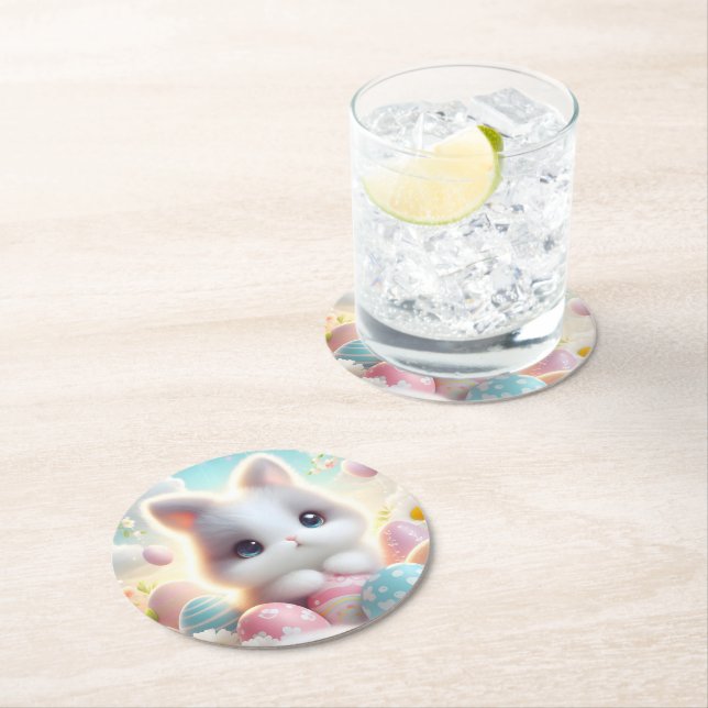 Söta Pastell Kawaii Kattunge Påskägg Underlägg Papper Rund (Insitu)