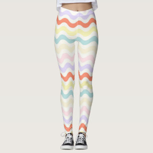 Söta Pastell Regnbåge Vågiga Linjer Färgglad Geome Leggings