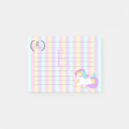 Söta Pastell Regnbågsfärger Monogram Enhörning Bar Post-it Block