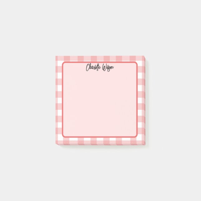Söta Pastell Röda Gingham Mönster Post-It Notering Block (Framsida)