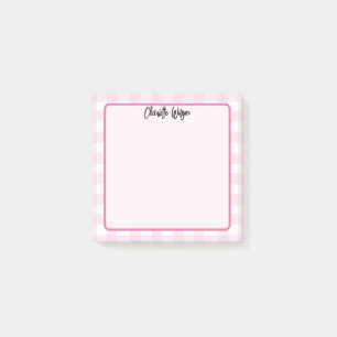 Söta Pastell Rosa Gingham Mönster Anteckningar Post-it Block