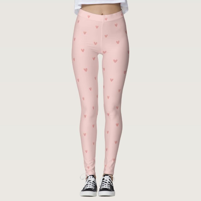 Söta Pastell Rosa Hjärtan Leggings (Framsida)