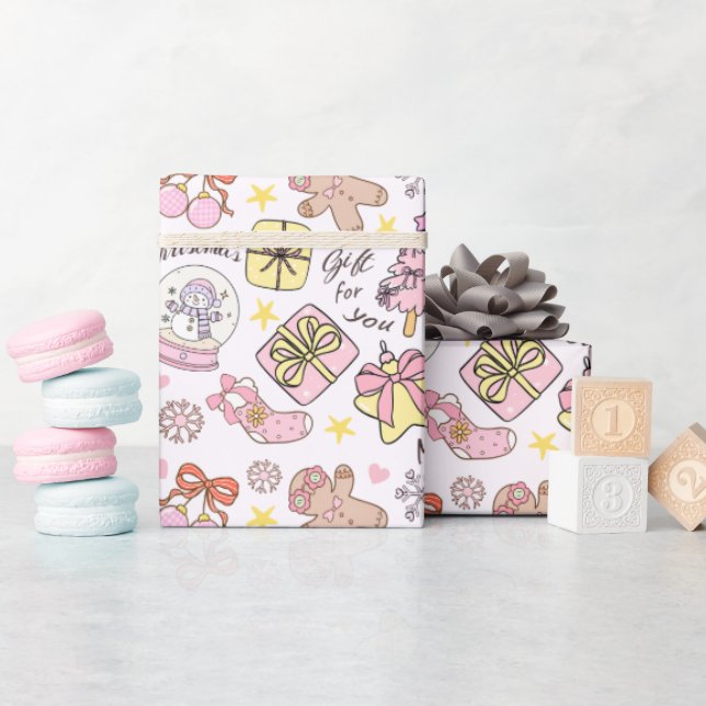 Söta Pastell Rosa Juldekorationer Mönster Presentpapper (Baby Shower)