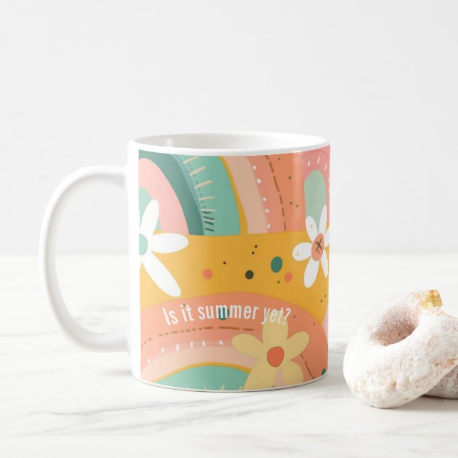 Söta Pastell Rosa Turkos Boho Blommor och Regnbåge Kaffemugg (Med munk)