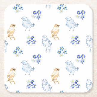 Söta pastellfåglar och blomstermönster utan sömmar underlägg papper kvadrat