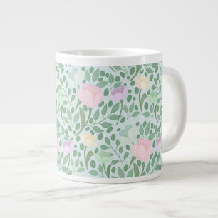 Söta pastellfärgade blommor på blå bakgrund jumbo mugg