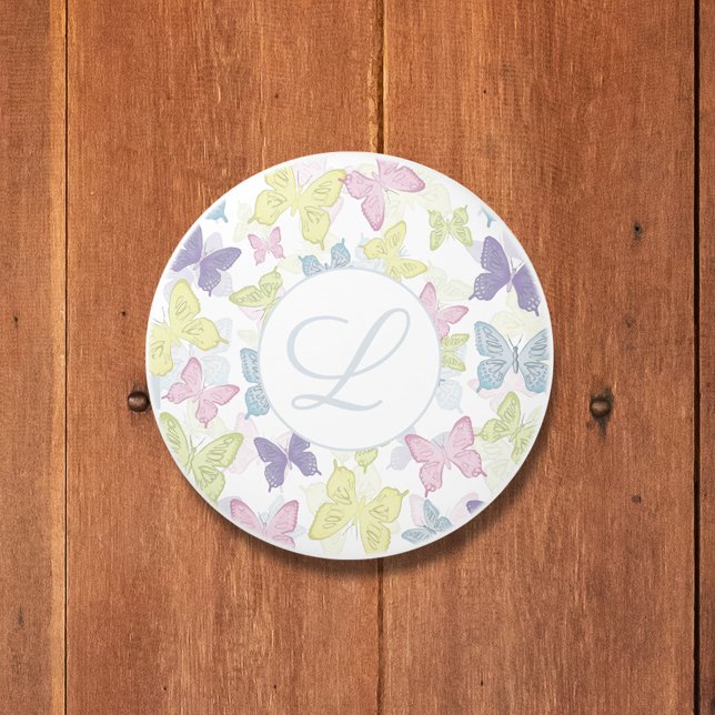 Söta pastellfärgade botaniska fjärilar knopp (Pastel botanical butterflies monogram door knob)