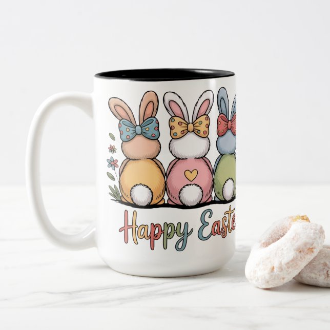 Söta pastellfärgade påskharar | Whimsical blomster Två-Tonad Mugg (Med munk)