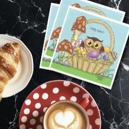 Söta pastellfärgade påskkorg ugglor ägg svamp pappersservett