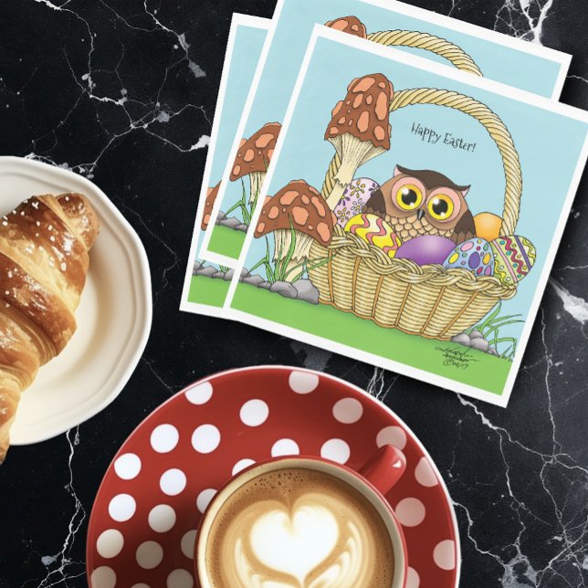Söta pastellfärgade påskkorg ugglor ägg svamp pappersservett (Skapare uppladdad)