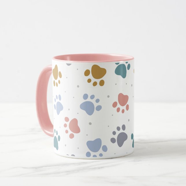 Söta Pastellfärgade Tassavtryck Minimalistisk Desi Mugg (Framsida vänster)