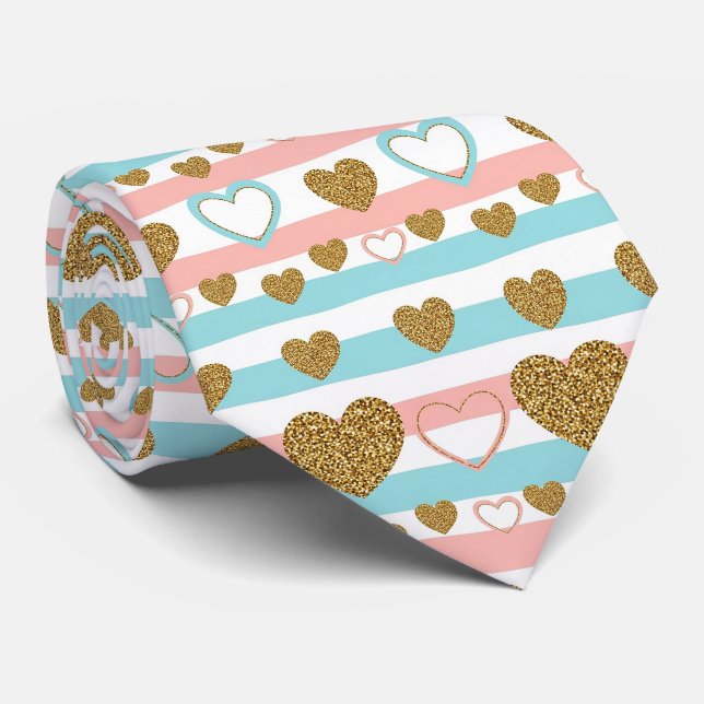 Söta pastellfärgade valentinohjärta med randiga gu slips (Rullad)
