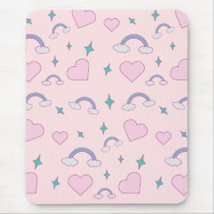 Söta Pastellhjärtan & Regnbågsmönster Kawaii Ros Musmatta
