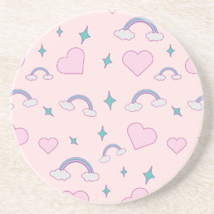 Söta Pastellhjärtan & Regnbågsmönster Kawaii Ros Underlägg