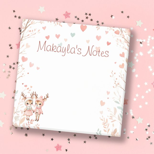 Söta Pastels Reindeer Lovebird Personal Namn Post-it Block (Sweet Pastels Reindeer Lovebirds Personal Name Post-it Notes)