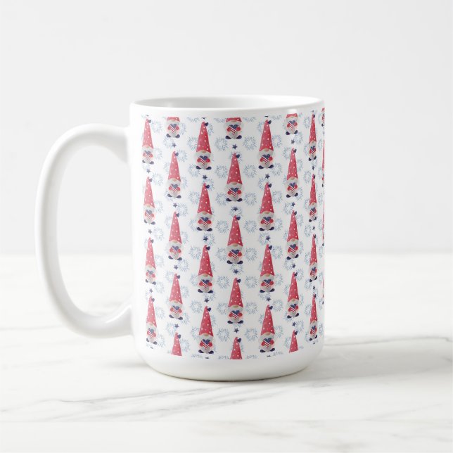SÖTA PATRIOTISKA RÖDA VITA BLÅ TOMTAR KAFFEMUGG (Vänster)