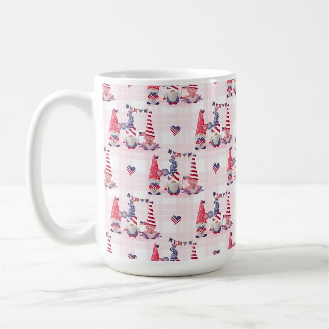 SÖTA PATRIOTISKA RÖDA VITA BLÅ TOMTAR KAFFEMUGG (Vänster)
