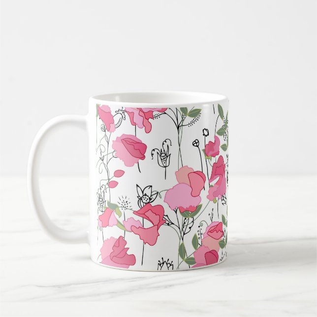 Söta Pea: Blommigt Sommar Struktur. Kaffemugg (Vänster)
