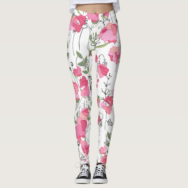 Söta Pea: Blommigt Sommar Struktur. Leggings (Framsida)