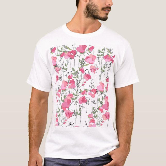 Söta Pea: Blommigt Sommar Struktur. T Shirt (Framsida)