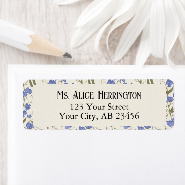 Söta Pea Blue och Cream Returadress Etikett (Insitu)