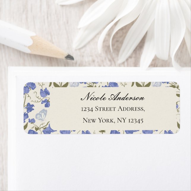 Söta Pea Flowers Cream Returadress Etikett (Insitu)