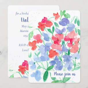Söta Pea Flowers Födelsedagsfest Inbjudningar