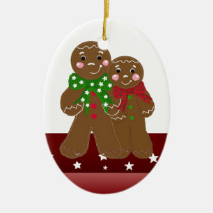 Söta pepparkaksgubbar julgransprydnad keramik
