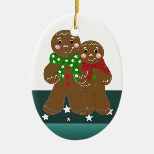 Söta pepparkaksgubbar julgransprydnad keramik