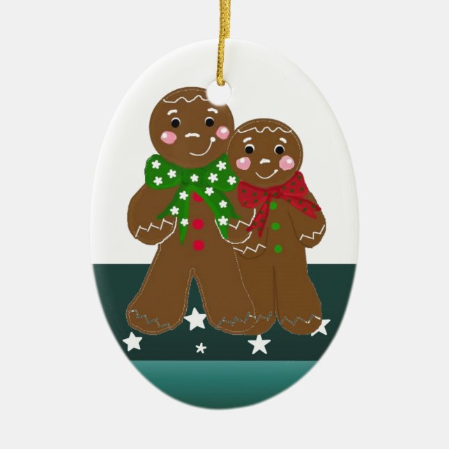 Söta Pepparkaksgubbar Julgransprydnad Keramik (Framsidan)