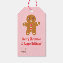 Söta pepparkaksgubbe jul rosa presentkortsetikette