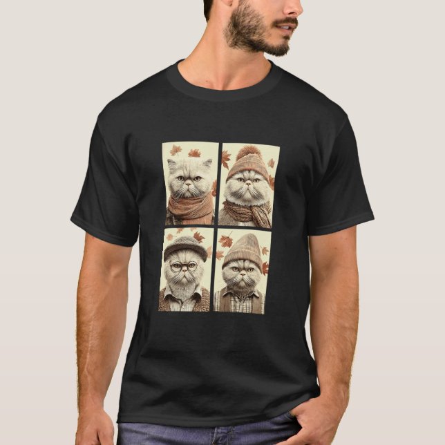 Söta perserkatta höstlöv kattdjur höst t shirt (Framsida)